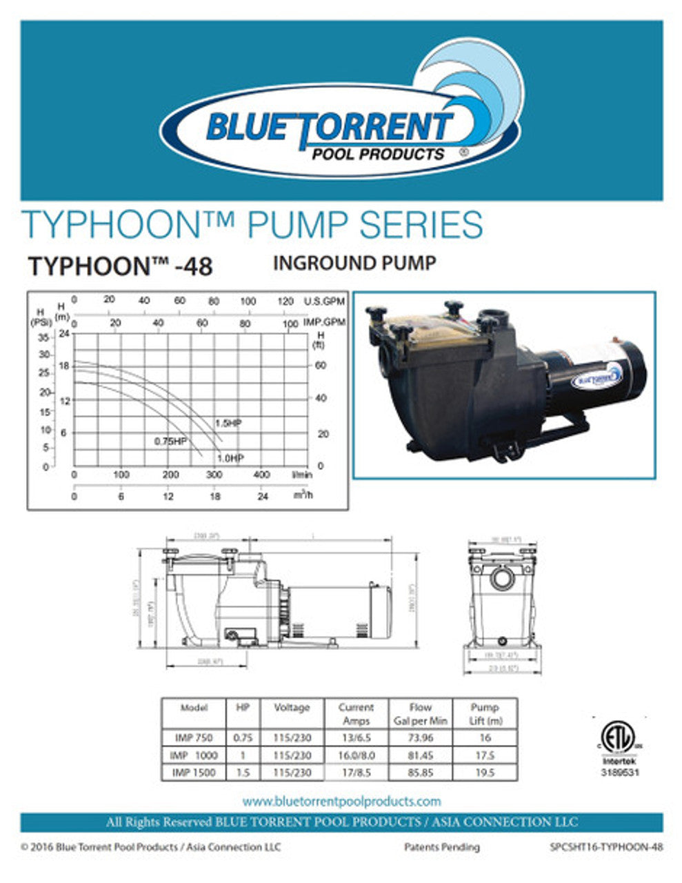 1.5 HP Typhoon Inground Pool Pump